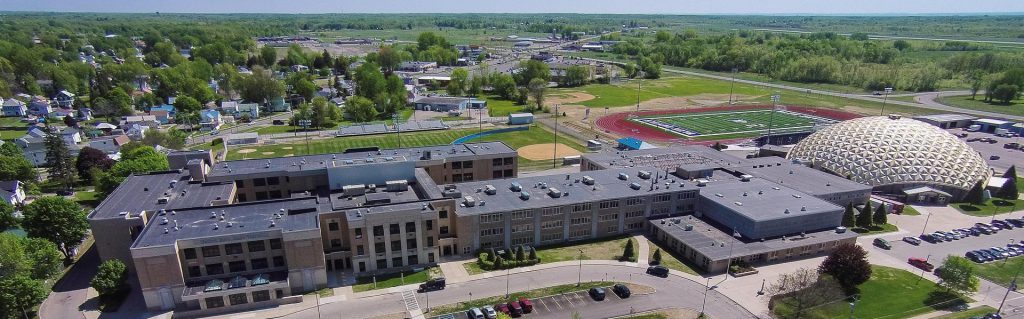 Areal view of the campus buildings and dome.